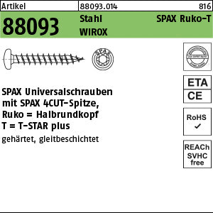 SPAX Stahl Torx WIROX, Rundkopf galvanisch verzinkt