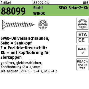 SPAX Stahl Pozidriv/Kreuzschlitz WIROX, Senkkopf mit Innenloch galvanisch verzinkt (Senkkopf-Pozidriv) - Spanplattenschrauben