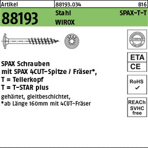 SPAX Tellerkopf Stahl gehärtet Torx WIROX galvanisch verzinkt