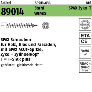 SPAX Zylinderkopf Stahl gehärtet Torx Oberfläche WIROX galvanisch verzinkt