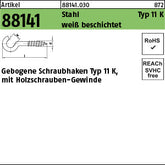 geb. Schraubenhaken Stahl Typ 11K 25 mm Kunststoff, weiß - Gebogene Schraubhaken