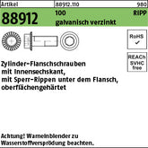Innen-6-kt. Schrauben Klasse 100 galvanisch verzinkt, mit Sperr-Ripp, - Zyl.-Flanschschrauben