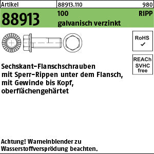 Sechskantschrauben Klasse 100 galvanisch verzinkt get., mit Sperr-Ripp, - Sechskant.-Flanschschrauben