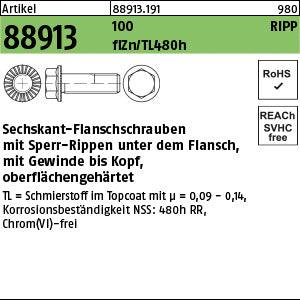 Sechskant-Rippen-Schrauben Klasse 100 Zinklamelle - Sechskant.-Flanschschrauben