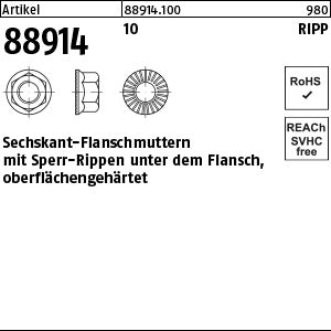 Sechskantmuttern Klasse 10 mit Sperr-Ripp, - Sechskant.-Flanschmuttern