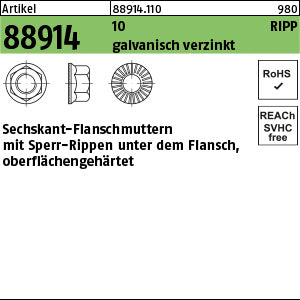 Sechskantmuttern Klasse 10 galvanisch verzinkt mit Sperr-Ripp, - Sechskant.-Flanschmuttern