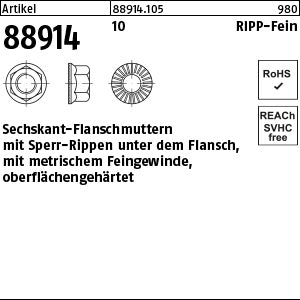 Sechskantmuttern Klasse 10 mit Sperr-Ripp, - Sechskant.-Flanschmuttern [050]
