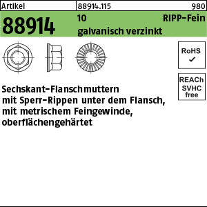 Sechskantmuttern Klasse 10 galvanisch verzinkt mit Sperr-Ripp, - Sechskant.-Flanschmuttern [050]