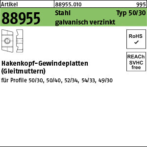 Hakenkopf Gewindeplatte Typ 50/30, , galvanisch verzinkt - Hakenkopf-Gewindeplatten