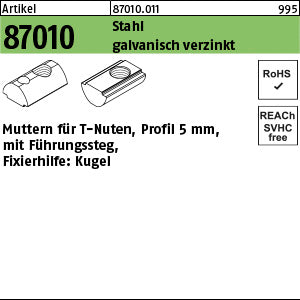 Muttern für T-Nuten Stahl galvanisch verzinkt 5 mm, mit Führungssteg - Muttern für T-Nuten