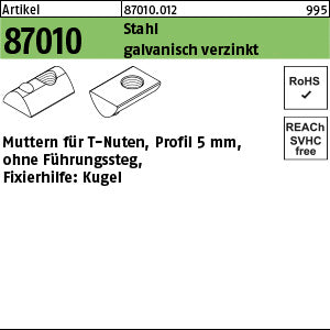 Muttern für T-Nuten Stahl galvanisch verzinkt 5 mm, ohne Führungssteg - Muttern für T-Nuten