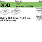 Muttern für T-Nuten Stahl galvanisch verzinkt 8 mm, Führungssteg - Muttern für T-Nuten