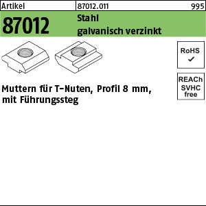 Muttern für T-Nuten Stahl galvanisch verzinkt 8 mm, Führungssteg - Muttern für T-Nuten
