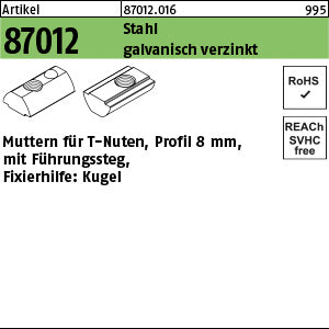Muttern für T-Nuten Stahl galvanisch verzinkt 8 mm, Führungssteg, Feder - Muttern für T-Nuten