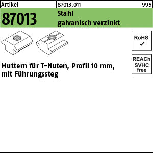 Muttern für T-Nuten Stahl galvanisch verzinkt 10 mm, mit Führungssteg - Muttern für T-Nuten