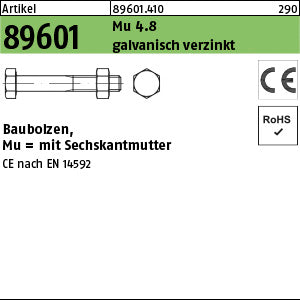Baubolzen mit Mutter CE 4.8 galvanisch verzinkt - Baubolzen mit Mutter