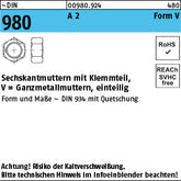 DIN 980 A2 V DIN 934 mit 3-Punkt-Quetschung - Sechskantmuttern