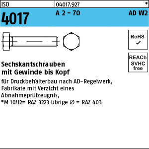 ISO 4017 A2-70 AD-W7/2 A2-70 - Sechskantschrauben