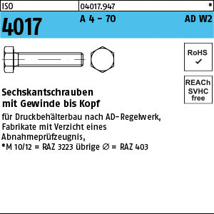 ISO 4017 A4-70 AD-W7/2 A4-70 - Sechskantschrauben