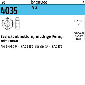 ISO 4035 A2 - niedrige Sechskantmuttern