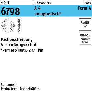 DIN 6798 A4 A 3, 2 Permeabilität < 1, 1 A - Fächerscheiben