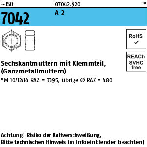 ISO 7042 A2 DIN 934 mit 3-Punkt-Quetschung - Sechskantmuttern
