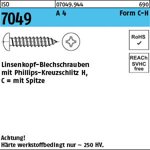 ISO 7049 A4 Form C Phillips/Kreuzschlitz - Blechschrauben