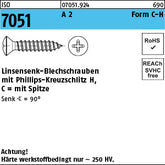 ISO 7051 A2 Form C Phillips/Kreuzschlitz - Blechschrauben