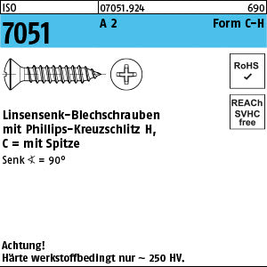 ISO 7051 A2 Form C Phillips/Kreuzschlitz - Blechschrauben