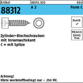 Zylinderblechschraube A2 Form C, Kopf DIN 912 - Zyl.-Blechschrauben