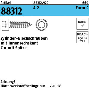 Zylinderblechschraube A2 Form C, Kopf DIN 912 - Zyl.-Blechschrauben