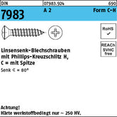 DIN 7983 A2 Form C Phillips/Kreuzschlitz - Linsensenk-Blechschrauben