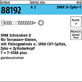 SPAX-D A2 Torx ZYLKO, T-STAR plus mit CUT-Spitze A2