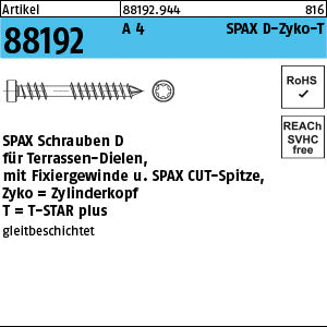 SPAX-D A4 Torx ZYLKO, T-STAR plus mit CUT-Spitze A4