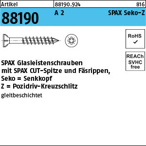 SPAX A2 -Z2 Glasleistenschraube / CUT-Spitze A2 (Senkkopf-Pozidriv) - Glasleistenschrauben
