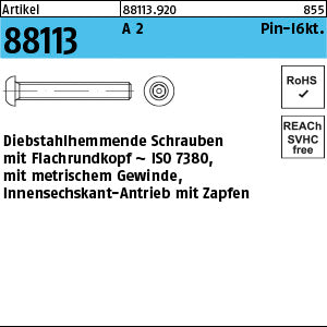 SicherheitsSchr(I7380)A2 Innensechskant mit Zapfen - Sicherheitsschrauben(I7380)