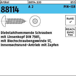 Sicherheits Schrauben (D7981) A2 mit Pin-Innensechsrund T10 - Sicherheitsschrauben(D7981)