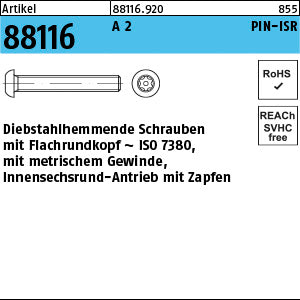 Sicherheits Schrauben (I7380) A2 mit PIN-Innensechsrund T10 - Diebstahlhem.Schrauben