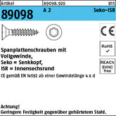 Spanplattenschrauben Senkkopf A2 Torx Vollgewinde (Senkkopf-ISR) - Spanplattenschrauben