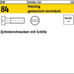 DIN 84 Messing vernickelt - Zylinderschrauben mit Schlitz