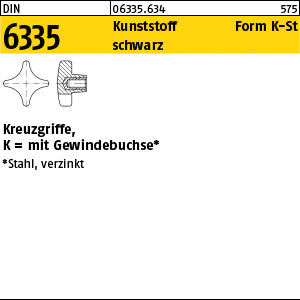 DIN 6335 Kunststoff schwarz K 25 Gewindebuchse Stahl galvanisch verzinkt KU-St - Kreuzgriffe