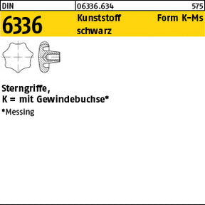 DIN 6336 Sterngriff Form K-MS – Kunststoff schwarz mit Gewindebuchse aus Messing