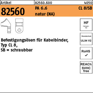 PA 6.6 B = max. 8 Befestigungsöse, natur, SB CL8 - Befestigungsösen