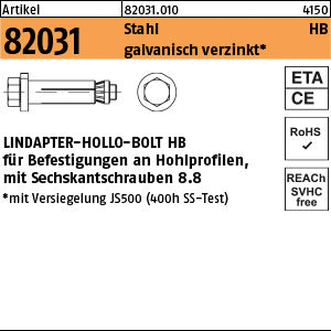LINDAPTER-Hollo-Bolt St./8.8 HB 08-Größe 1 galvanisch verzinkt