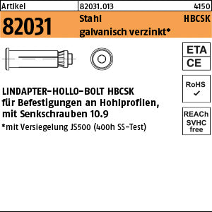 LINDAPTER-Hollo-Bolt St./10.9 HBCSK 08-Größe 1 galvanisch verzinkt