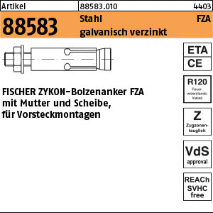 FISCHER-Zykon Anker FZA 8.8 10 x 40 /10 galvanisch verzinkt