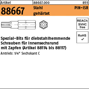 Bits mit PIN-Innensechsrund Aufn. SW 1/4 T 10 für DIN 7981 - Spezial-Bits