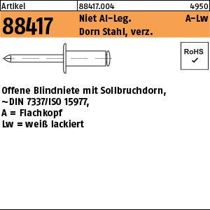Blindniete Alu Lack. weiß/Stahl verzinkt - Offene Blindniete