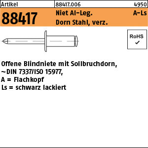 Blindniete Alu Lack. schwarz/Stahl verzinkt - Offene Blindniete