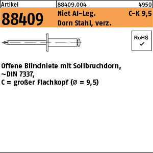 Blindniete Alu/Stahl verzinkt FLAKO K 9, 5 - Offene Blindniete